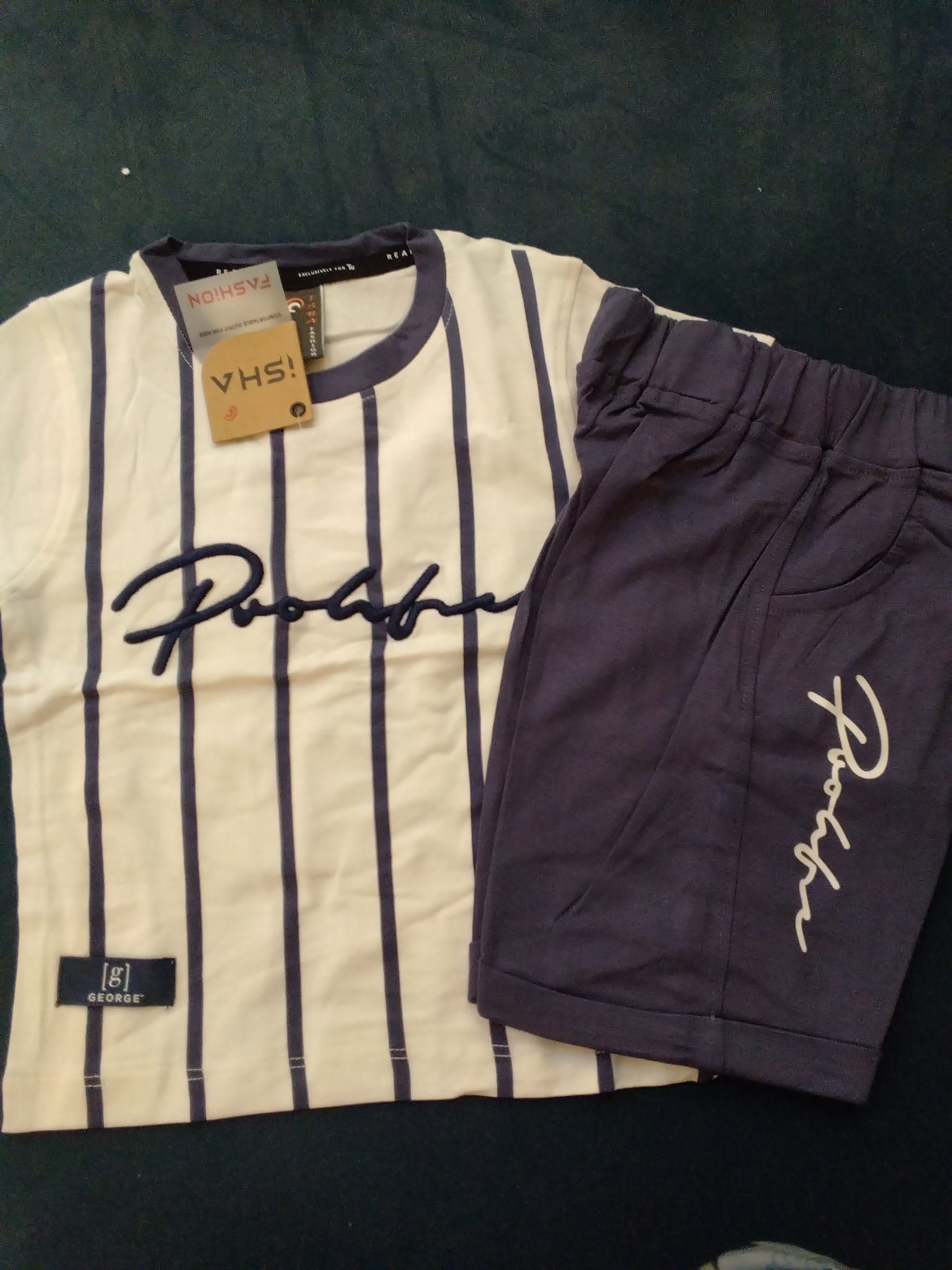 Kids Premium Stripe T-Shirt & Shorts Set-354