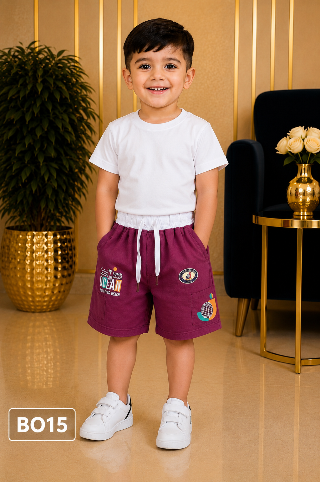 Premium Boys Ocean Print Cargo Shorts-BO15
