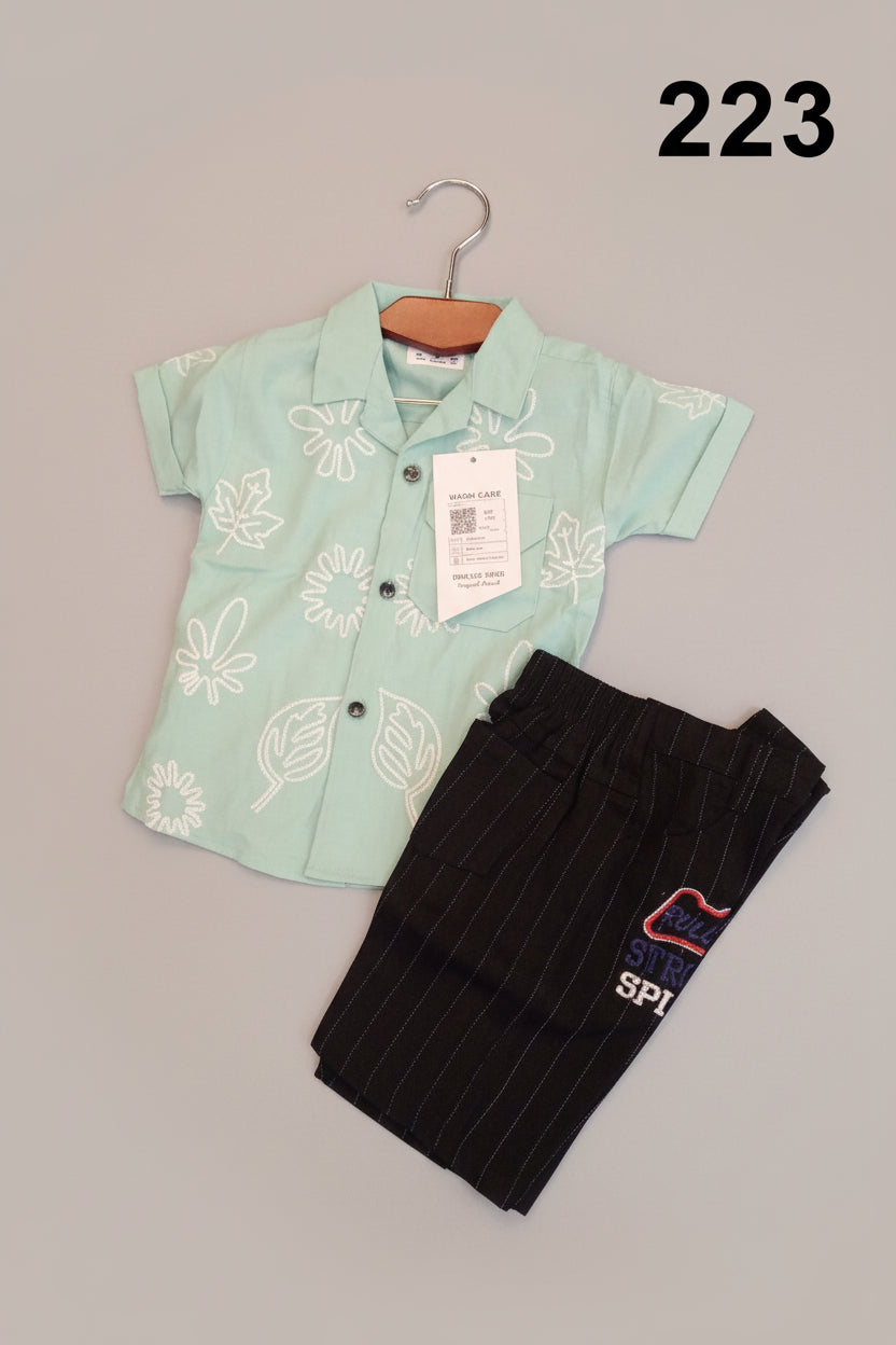 Kids Summer Leaf Print Shirt & Pant Set 223