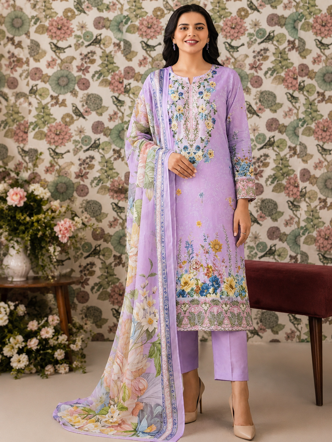 Premium Floral Unstitched Unready Three Piece-C362
