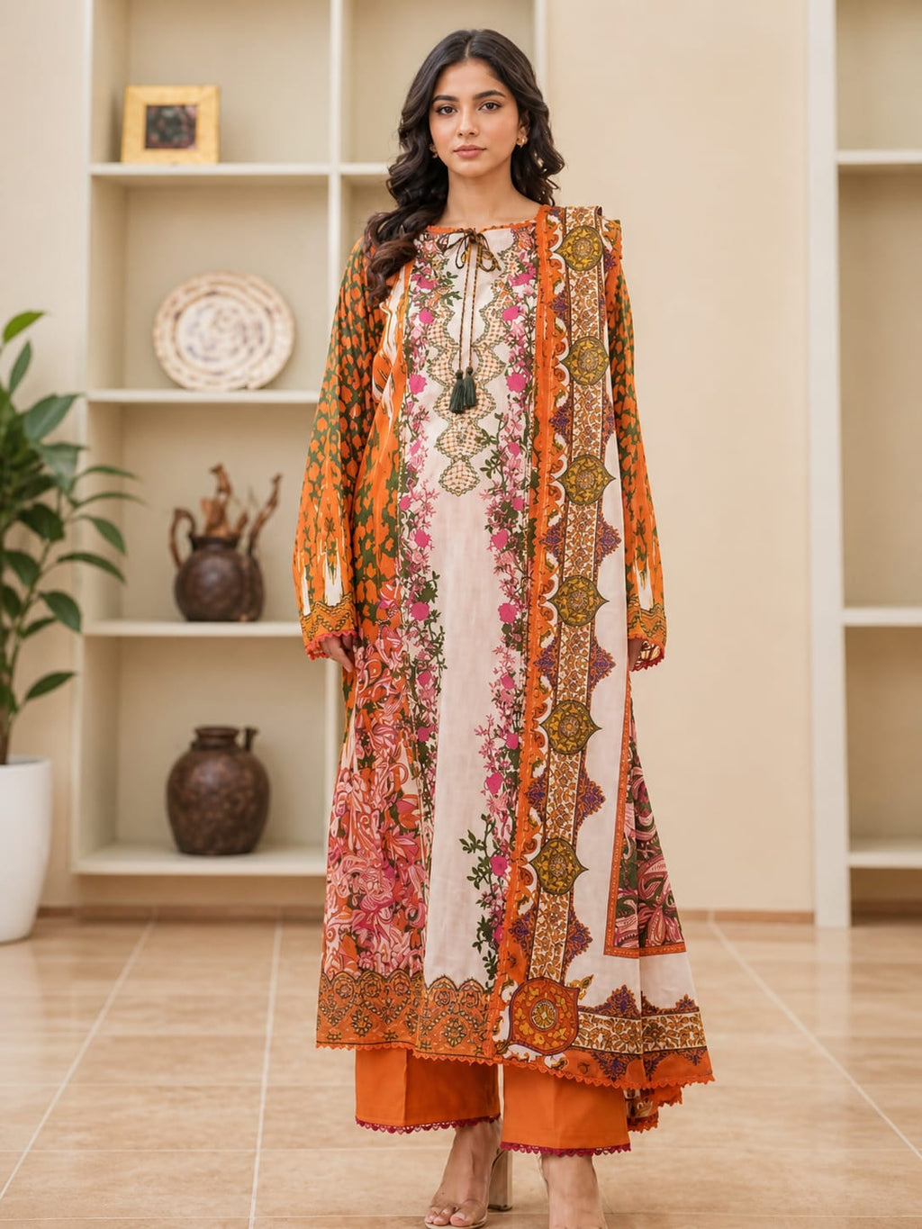 Luxury Digital Printed Lawn Three Piece Set-C257