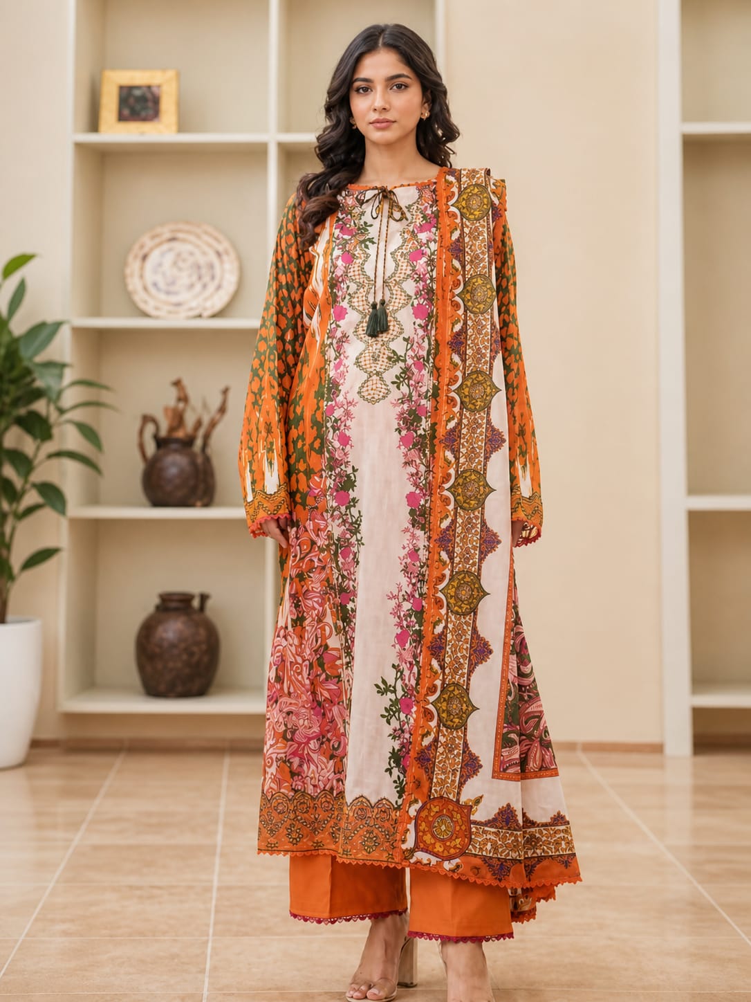 Luxury Digital Printed Lawn Three Piece Set-C257