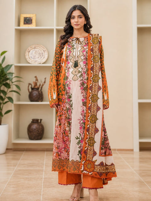 Luxury Digital Printed Lawn Three Piece Set-C257
