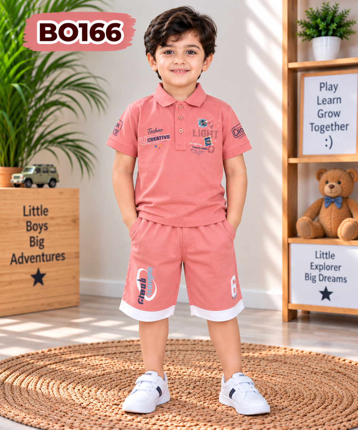 Premium Boys Creative Polo T-Shirt & Shorts Set-BO166