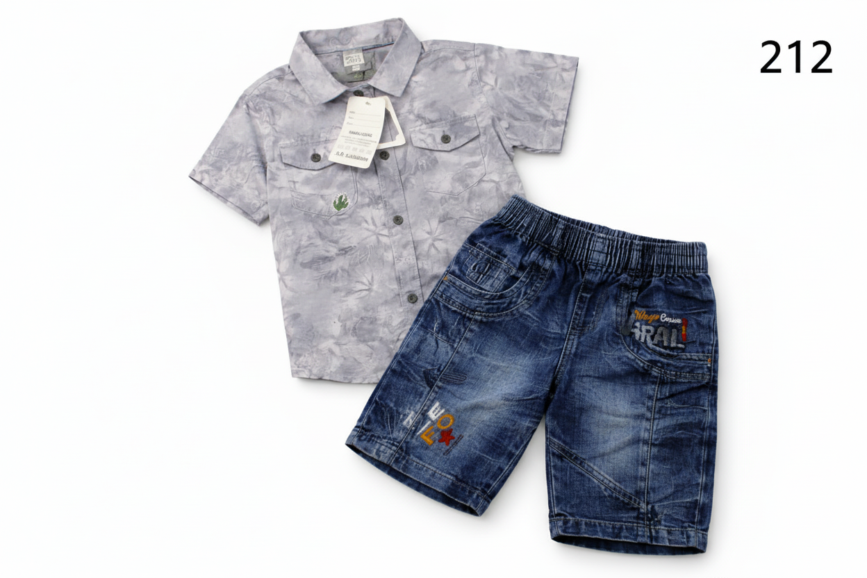 Kids Printed Half Sleeve Shirt & Denim Look Pant Set 212