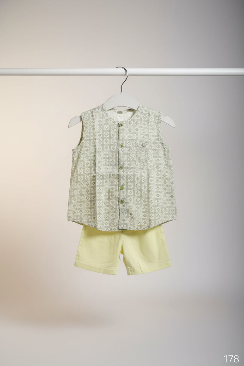 Boys Printed Sleeveless Cotton Panjabi Set 178