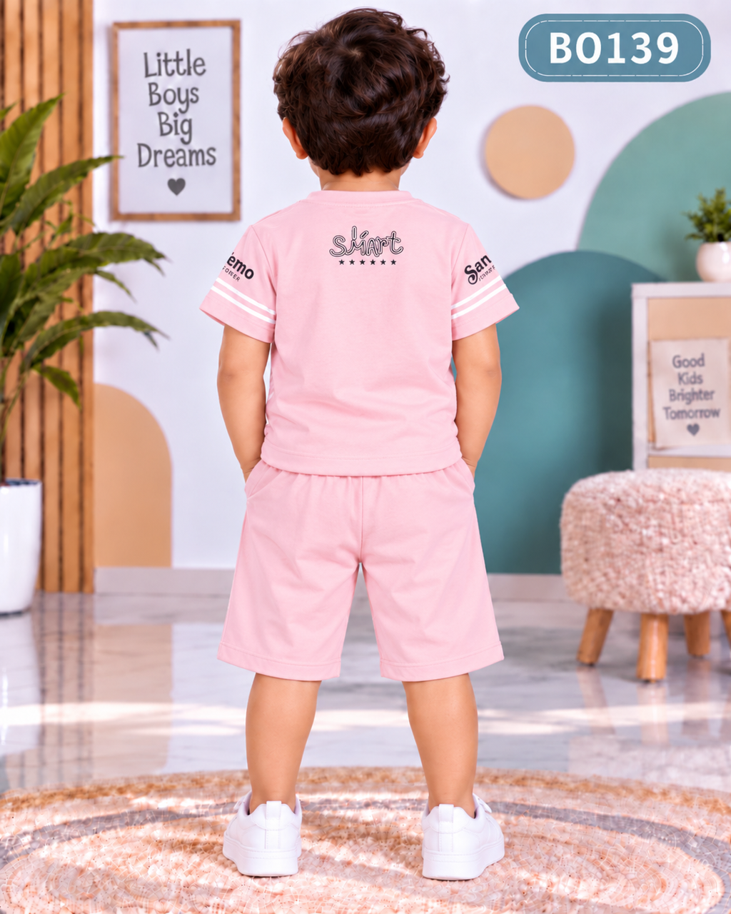 Boys Smart Bunny Print T-Shirt & Shorts Set-BO139