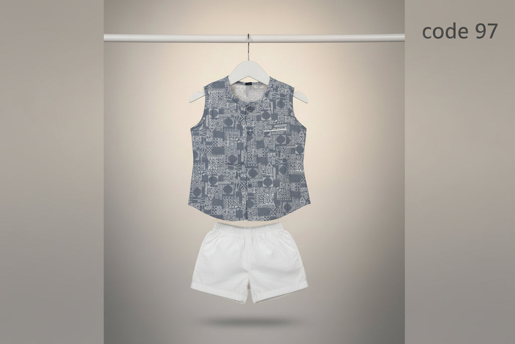 Girls Printed Sleeveless Top with White Pants Set-97
