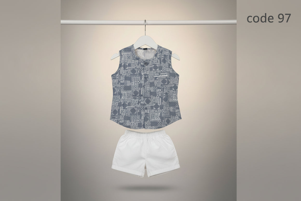 Girls Printed Sleeveless Top with White Pants Set-97