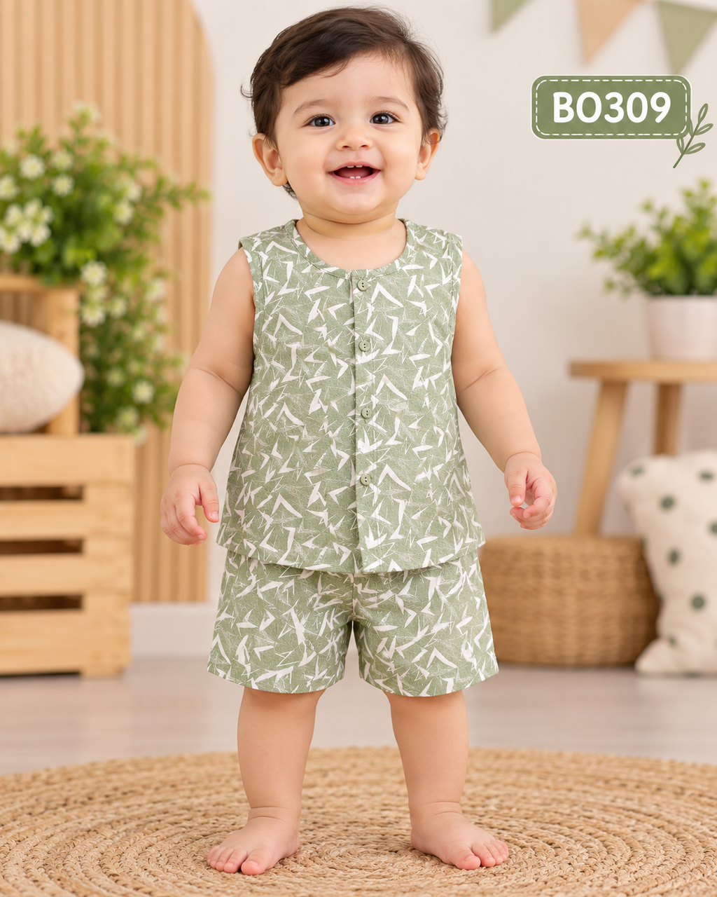 Premium Baby Boys Printed Sleeveless Nima & Shorts Set-BO309