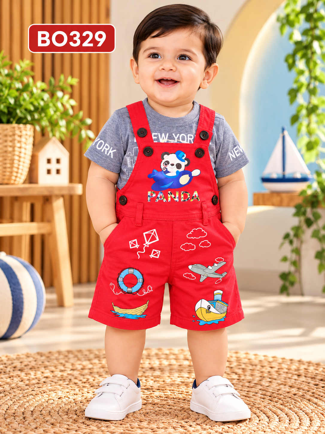 Baby Boys Panda Adventure Dungaree Shorts & T-Shirt Set – BO329