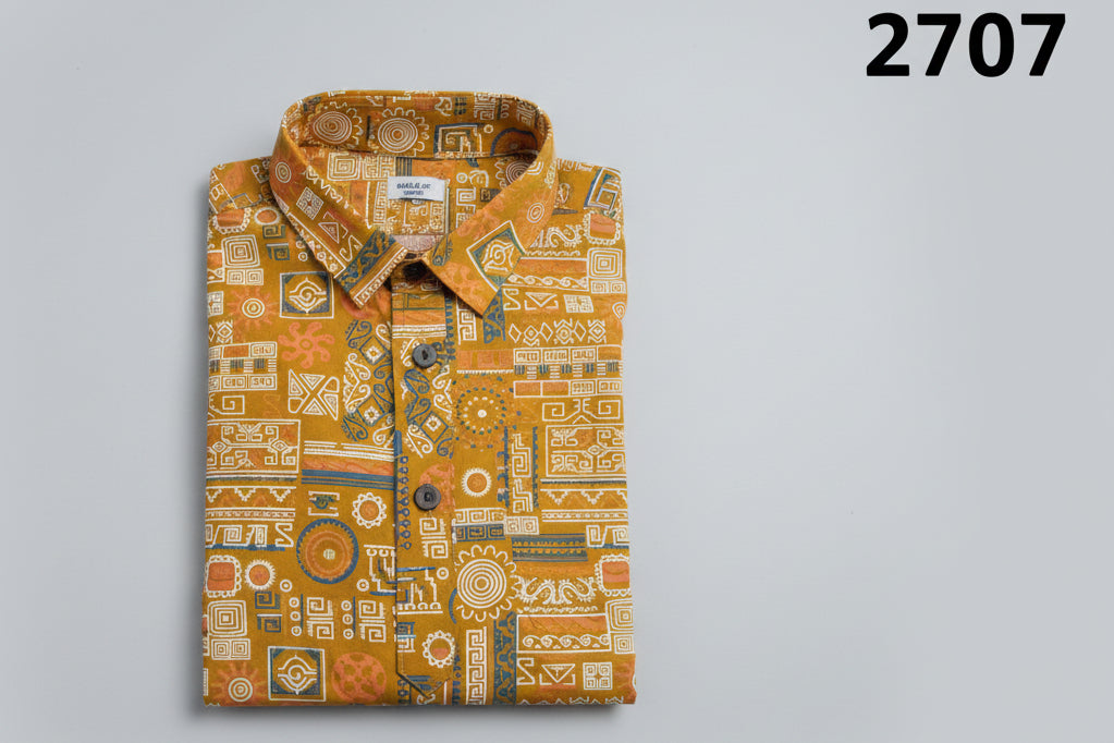 Boys Yellow Printed Short Sleeve Mandarin Collar Shirt 2706