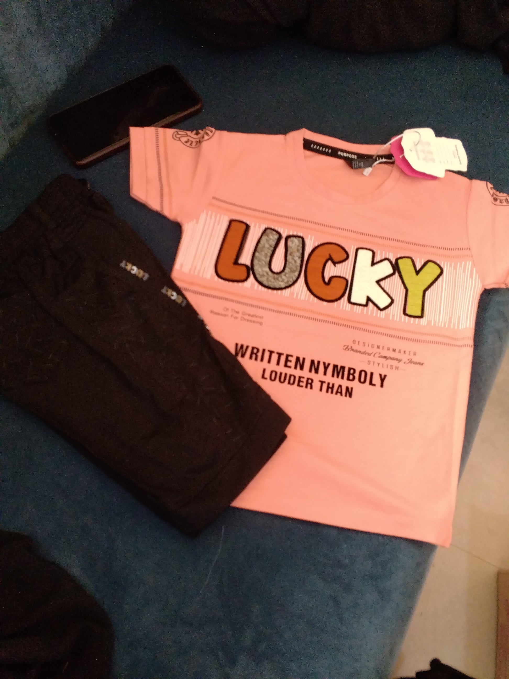 Kids “LUCKY” Printed T-Shirt & Jogger Set 361