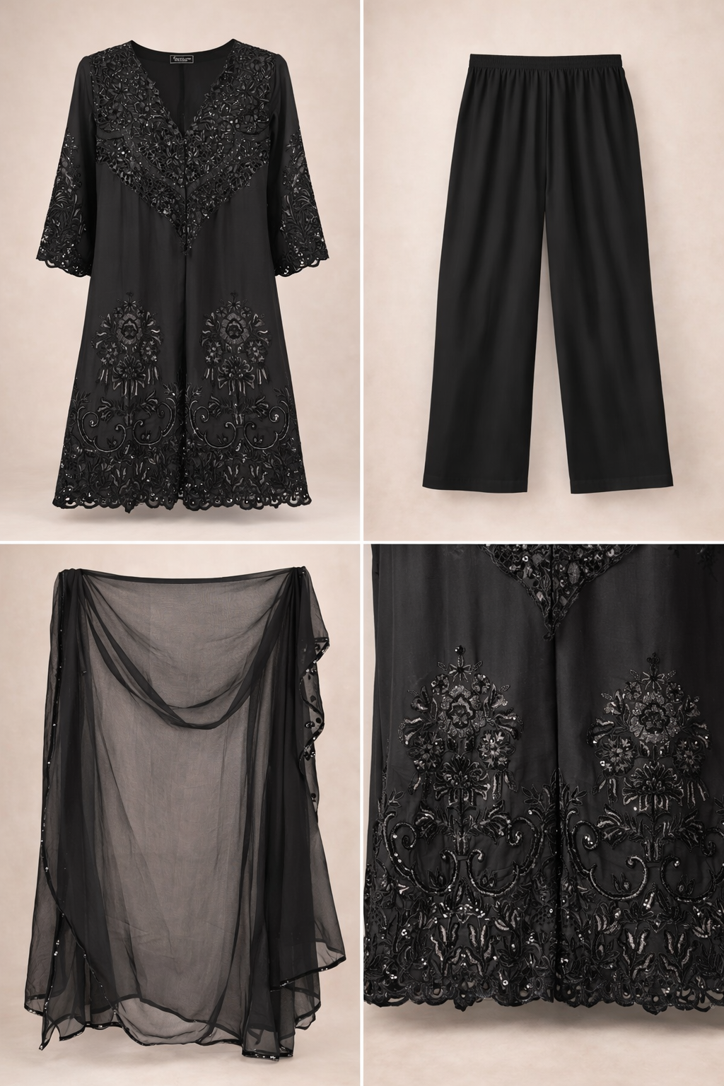 Luxury Moslin Cotton Sequin Embroidered Three piece 1168