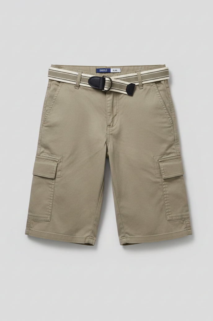 Boys Slim Fit Cargo Shorts with Belt Olive Green