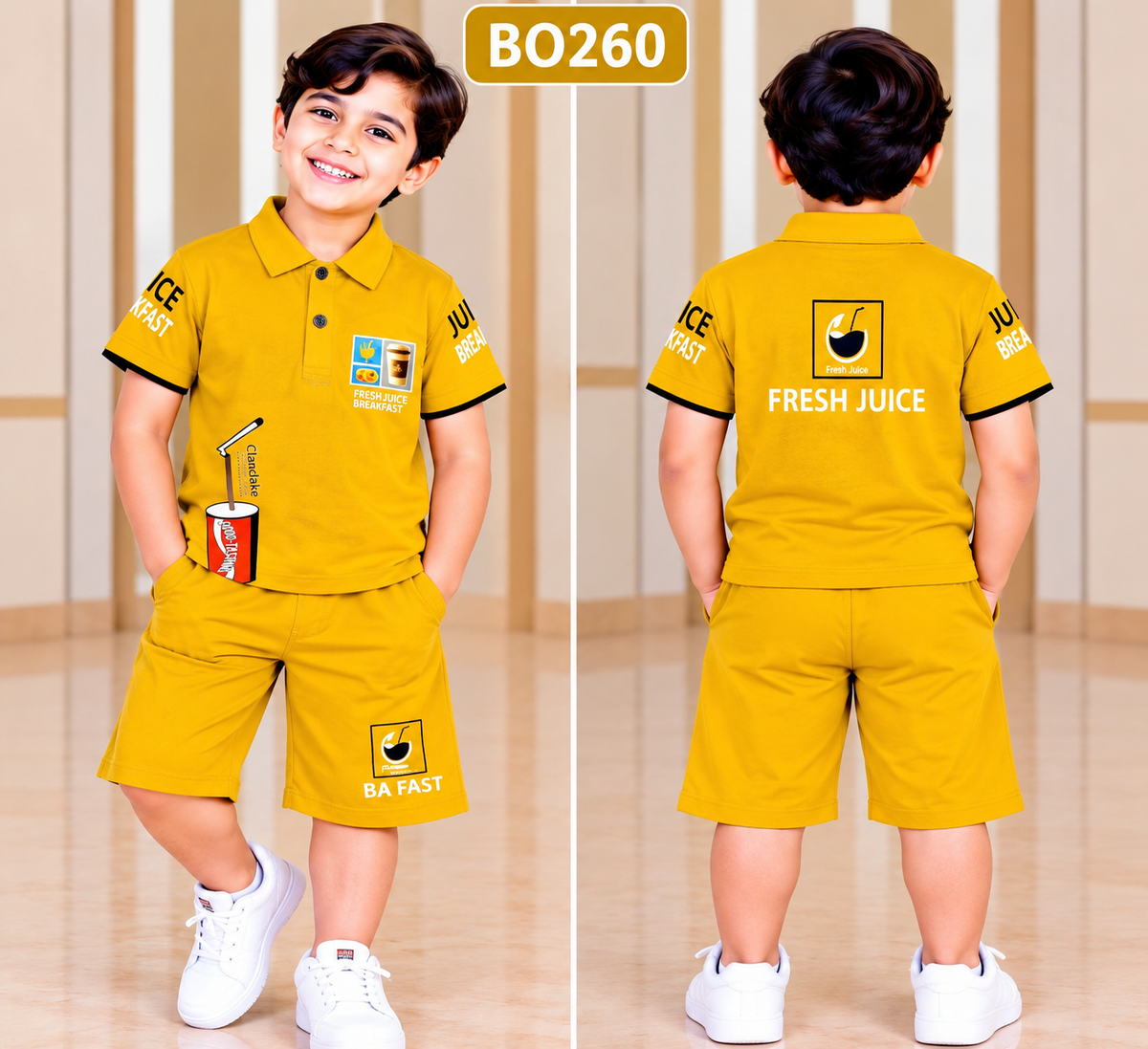 Boys Fresh Juice Graphic Polo T-Shirt & Shorts Co-Ord Set – BO260