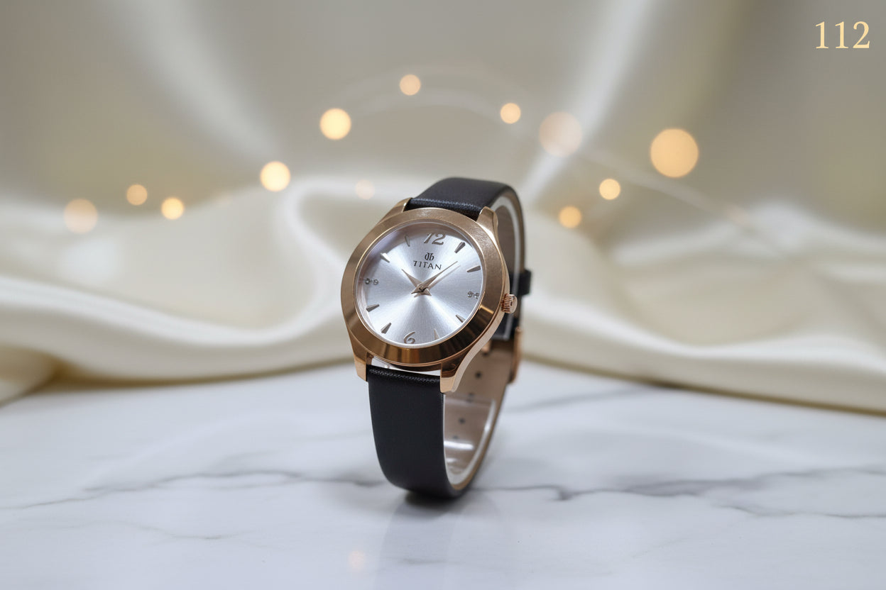 LW 112 Titan Elegant Rose Gold Ladies Leather Strap Watch