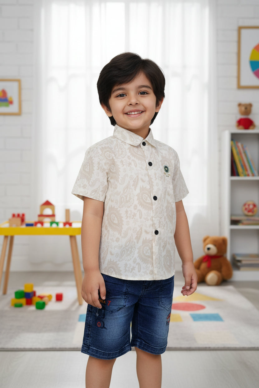 Kids Premium Printed Shirt & Denim Pant Set.409