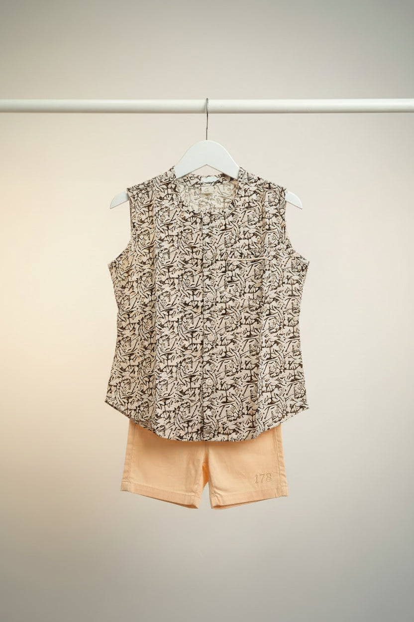 Kids Printed Sleeveless Shirt & Shorts Set-178