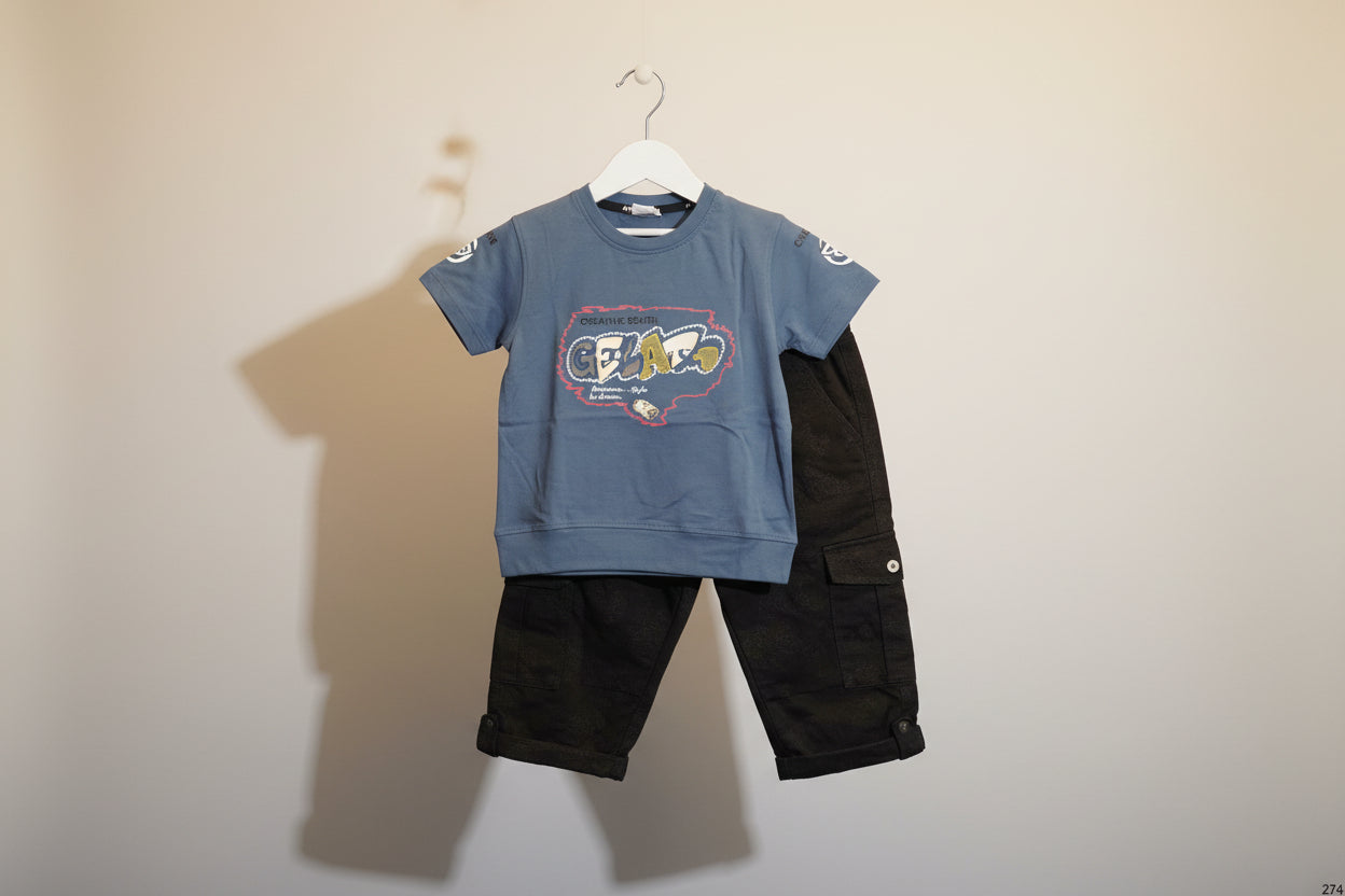 Kids Graphic T-Shirt & Cargo Pant Set – “GELATO” Print 274