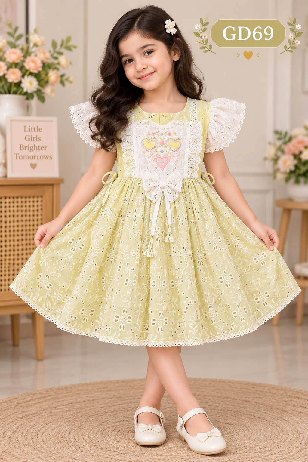 Premium Girls Embroidered Eyelet Lace Party Dress – GD69
