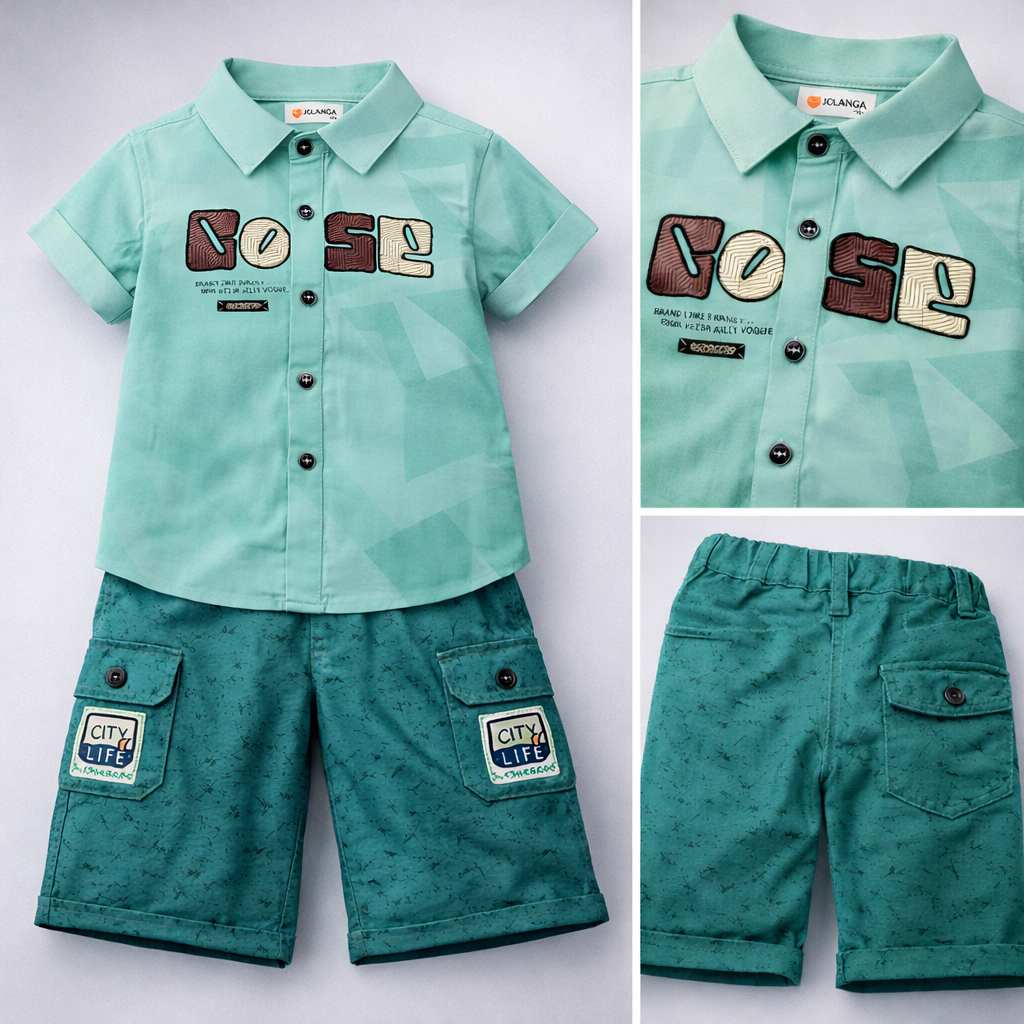 Boys Embroidered Shirt & Cargo Shorts Set-C49