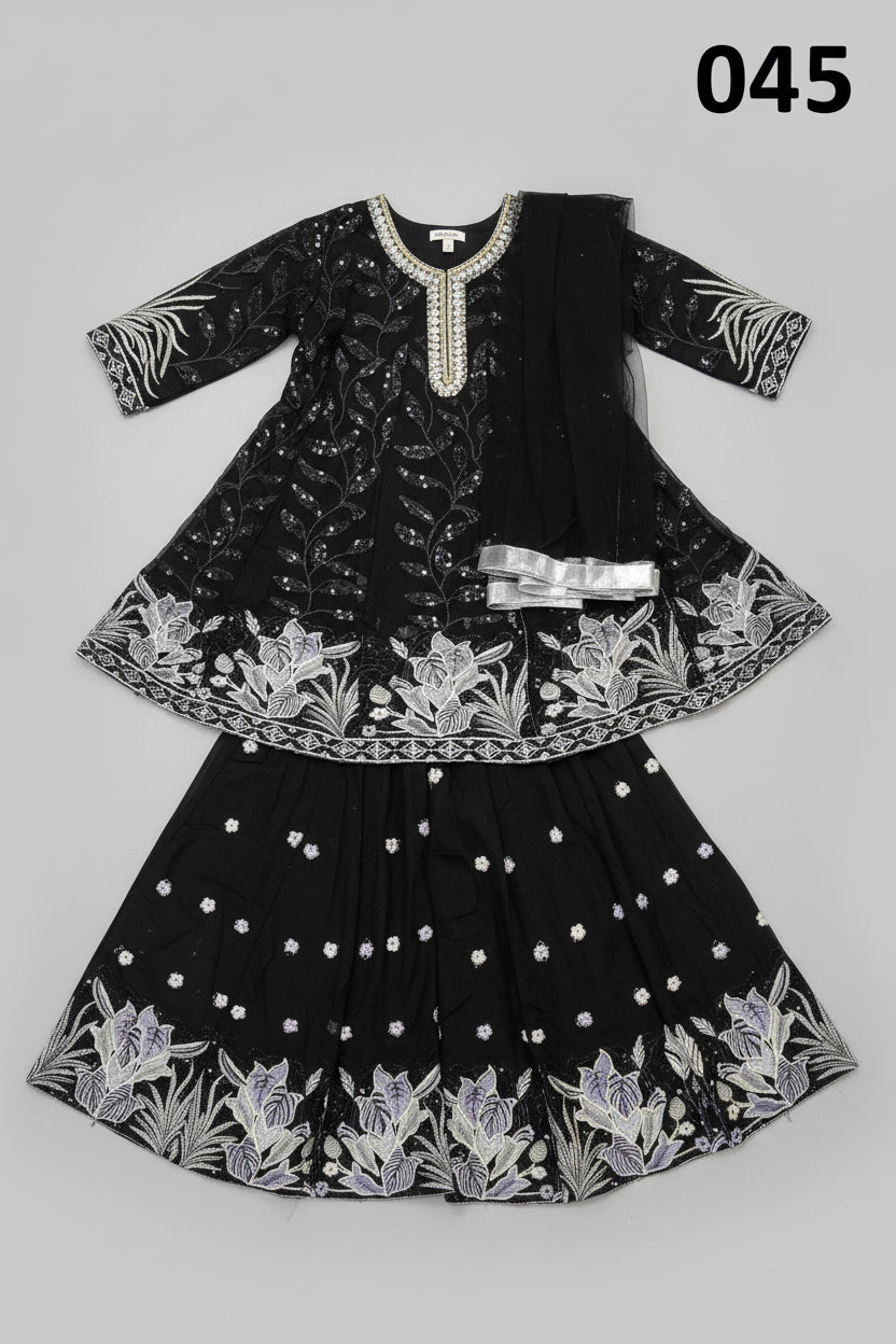 Luxury Black Embroidered Ethnic Kurti with Dupatta Set 045