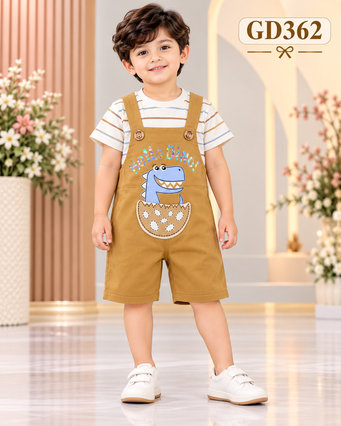 Boys Premium Dinosaur Dungaree Shorts Set - GD362