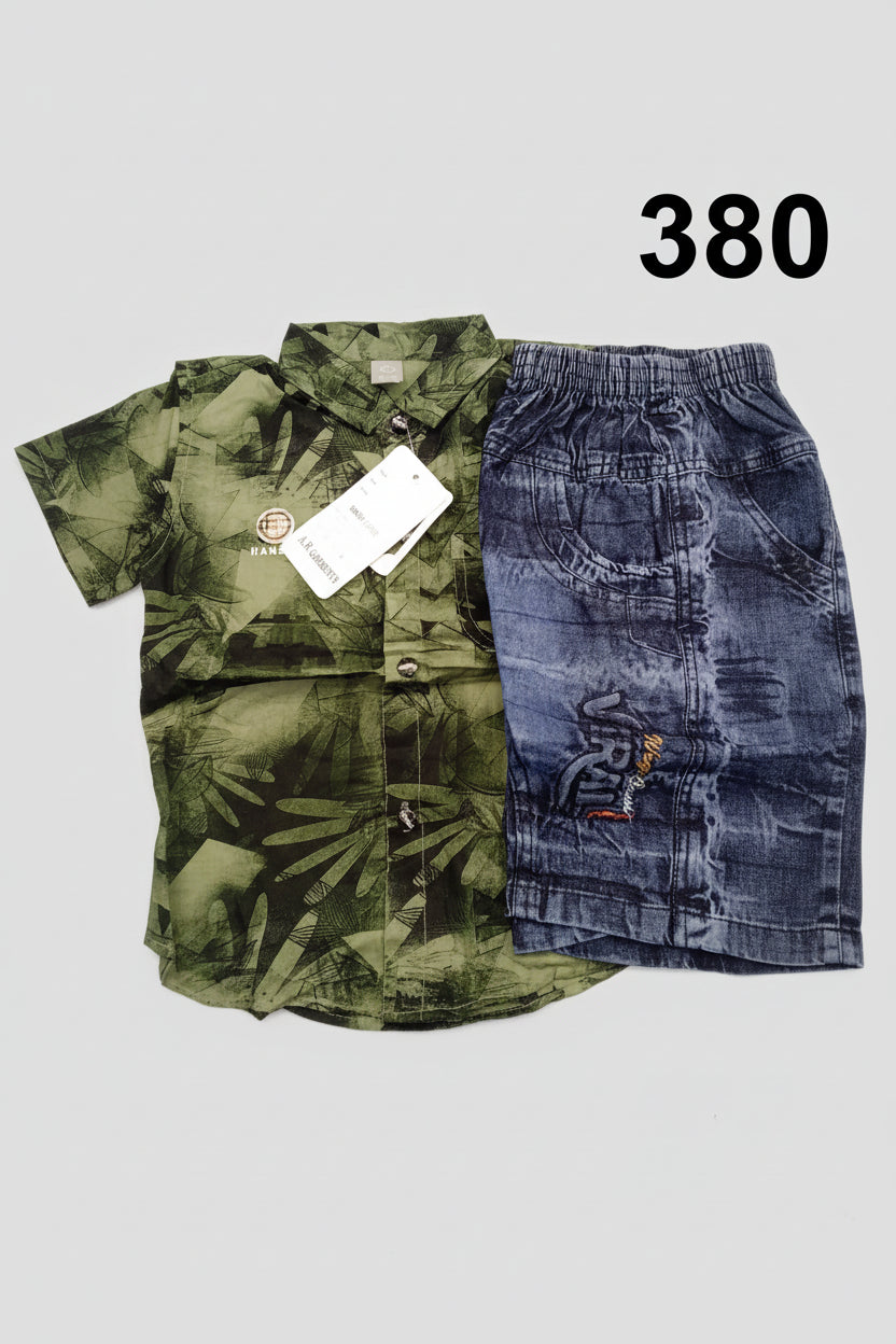 Boys Premium Printed Shirt & Denim Shorts Set 380