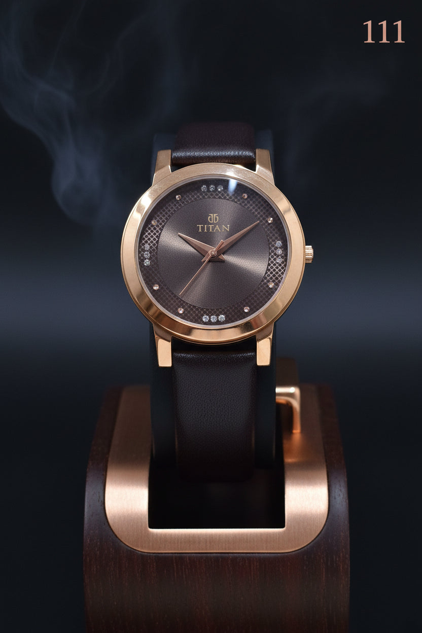LW 111 Titan Elegant Rose Gold Ladies Leather Strap Watch