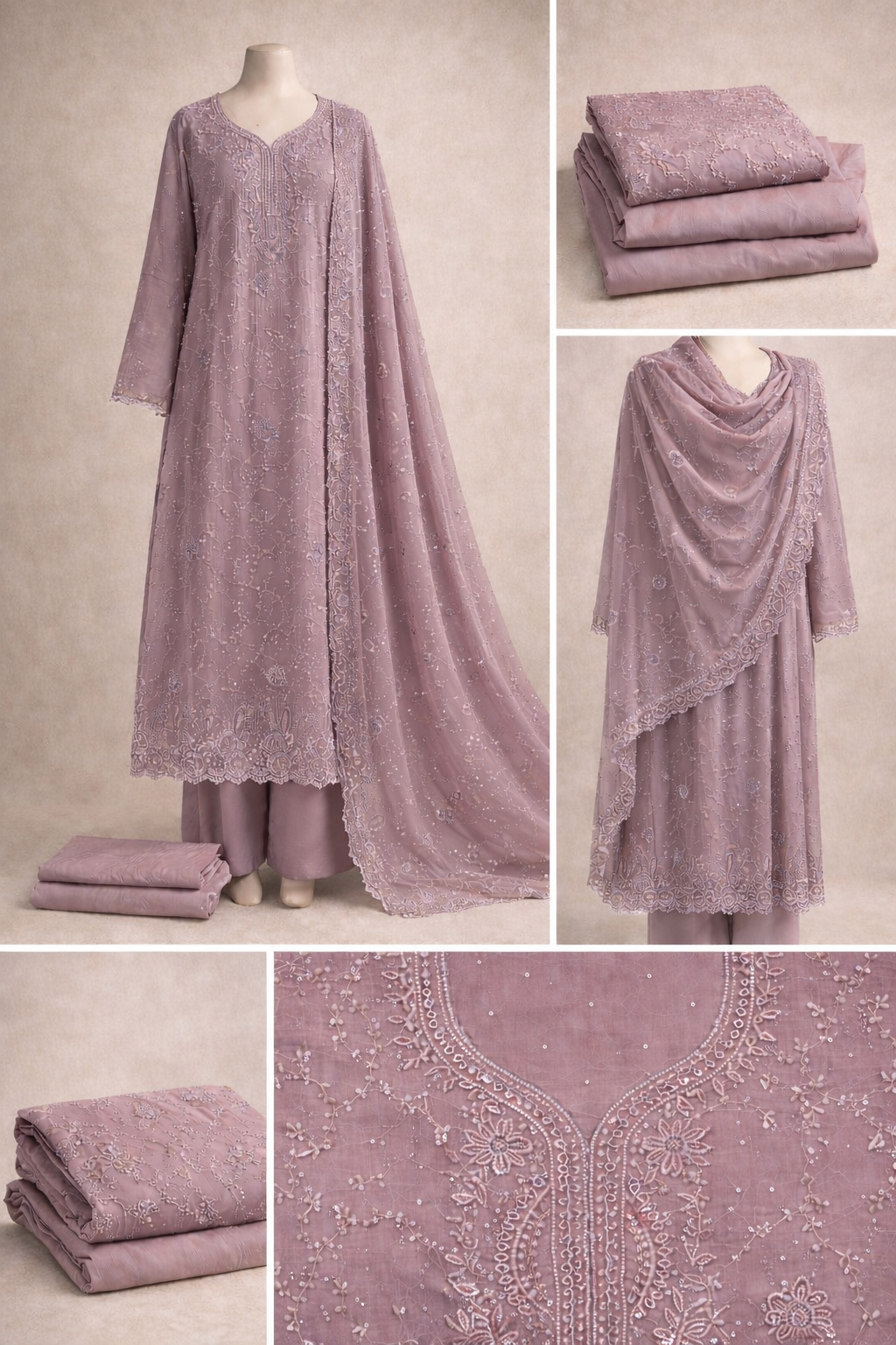 Premium Embroidered Stone-Work Ethnic Kurti 1079 Dusty Mauve