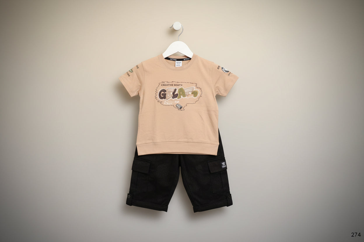 Kids Graphic T-Shirt & Cargo Pant Set – “GELATO” Print 274