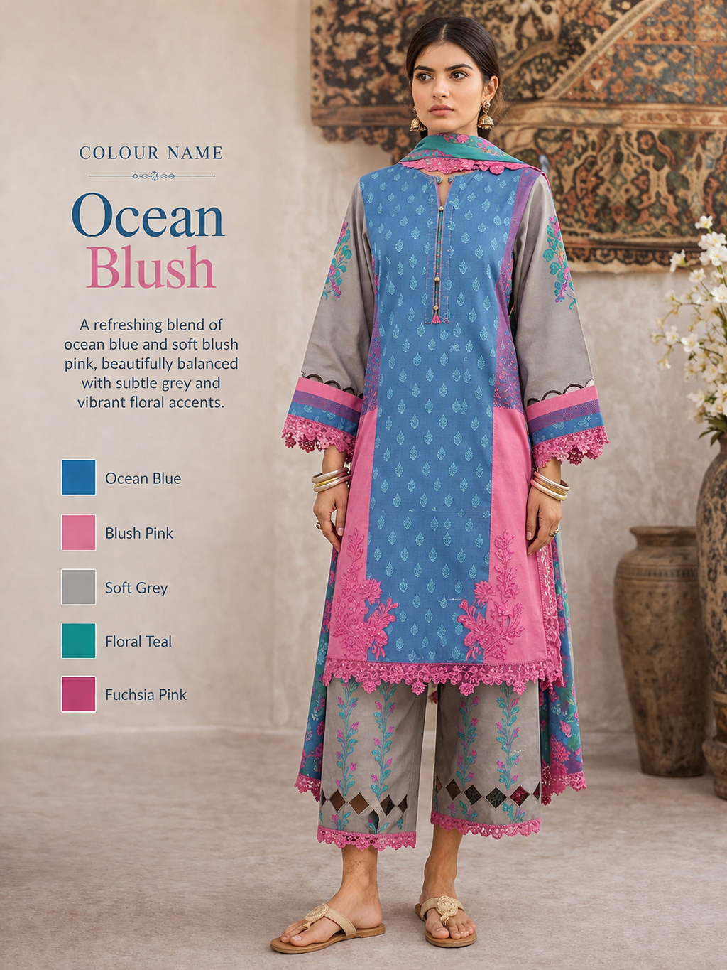 Luxury Digital Printed Lawn Three Piece Set -C285