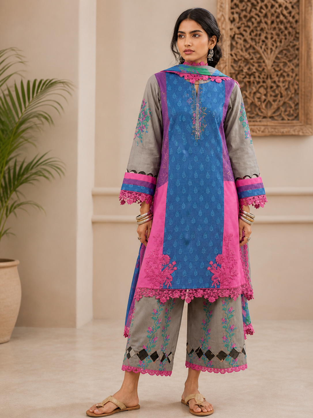 Luxury Digital Printed Lawn Three Piece Set -C285