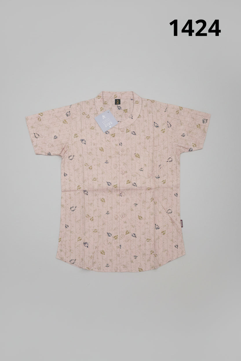 Boys Floral Print Mandarin Collar Casual Shirt 1424