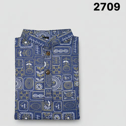 Boys Red Printed Short Sleeve Mandarin Collar Shirt 2709