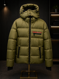 Mens Hooded Puffer Jacket with Zip Pockets Olive Green A102