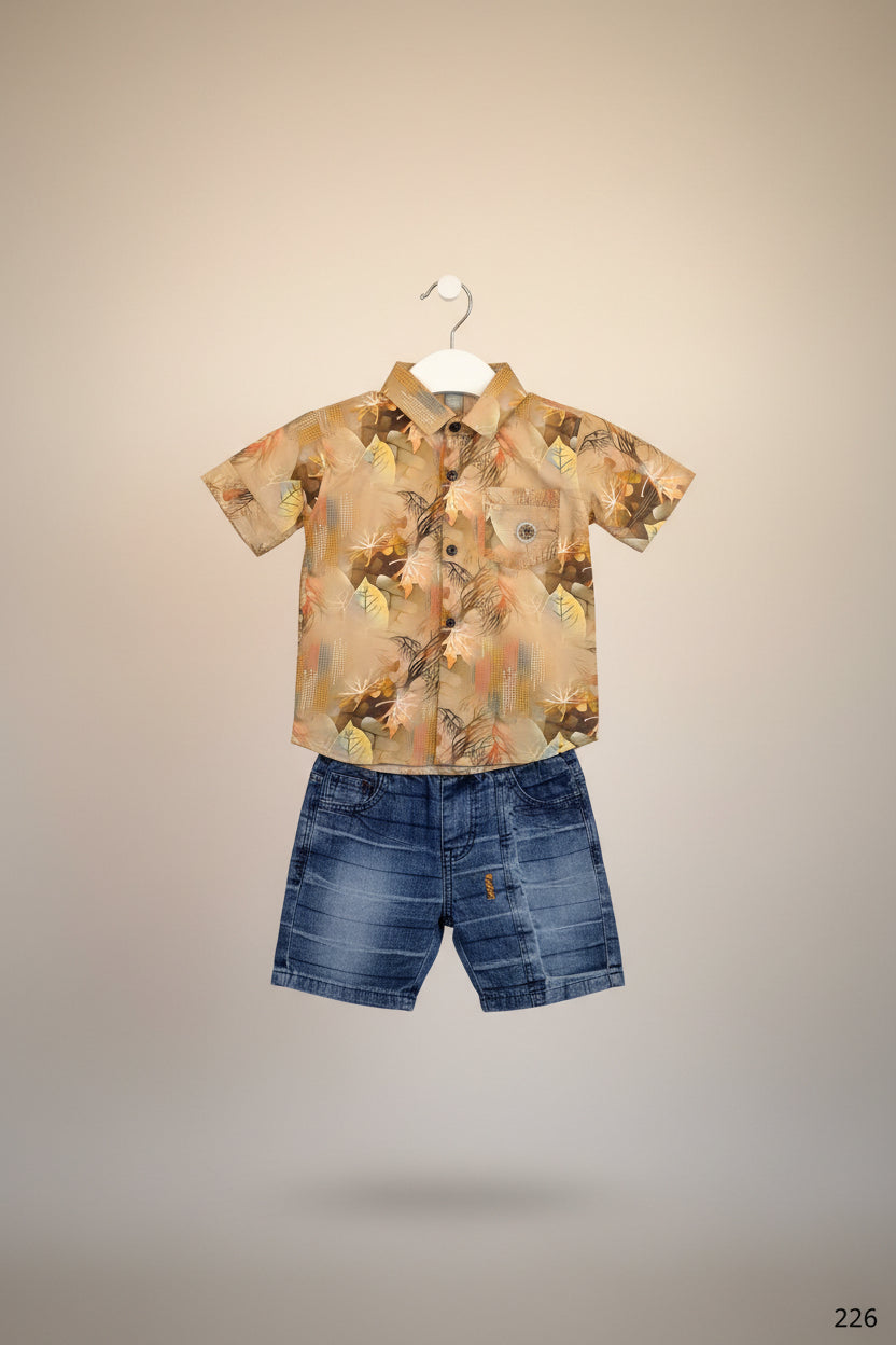 Kids Premium Printed Shirt & Denim Shorts Set.226.