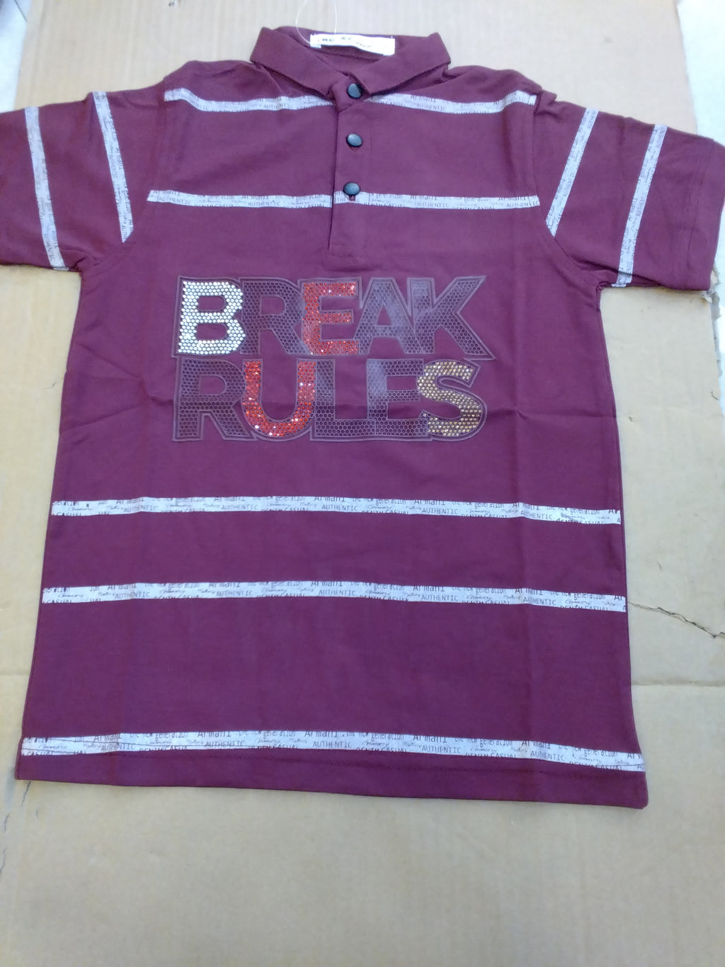 Boys “Break Rules” Premium Stripe Polo T-Shirt..299..