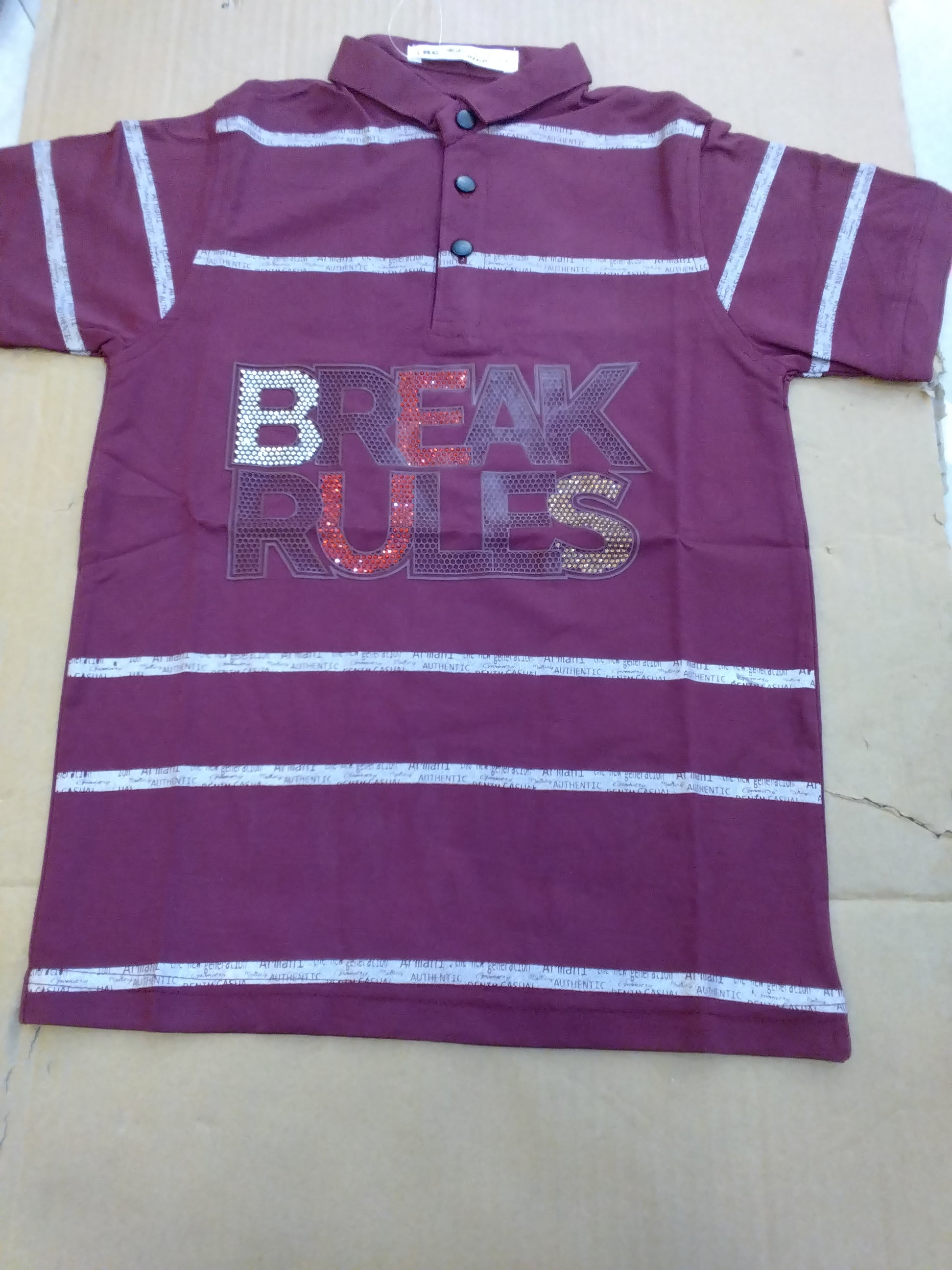 Boys “Break Rules” Premium Stripe Polo T-Shirt..299..