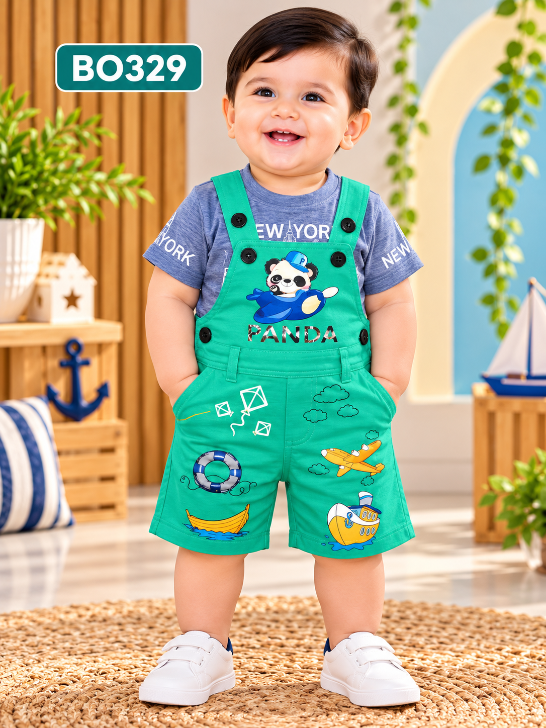Baby Boys Panda Adventure Dungaree Shorts & T-Shirt Set – BO329