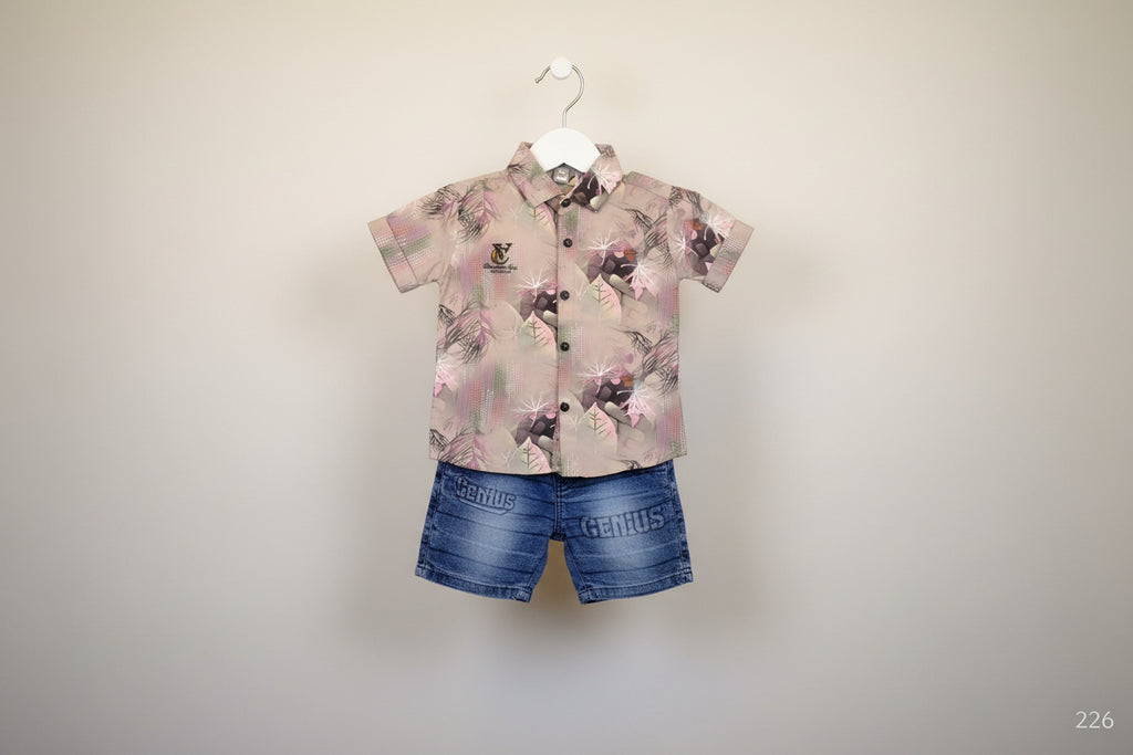 Kids Premium Printed Shirt & Denim Shorts Set.226.