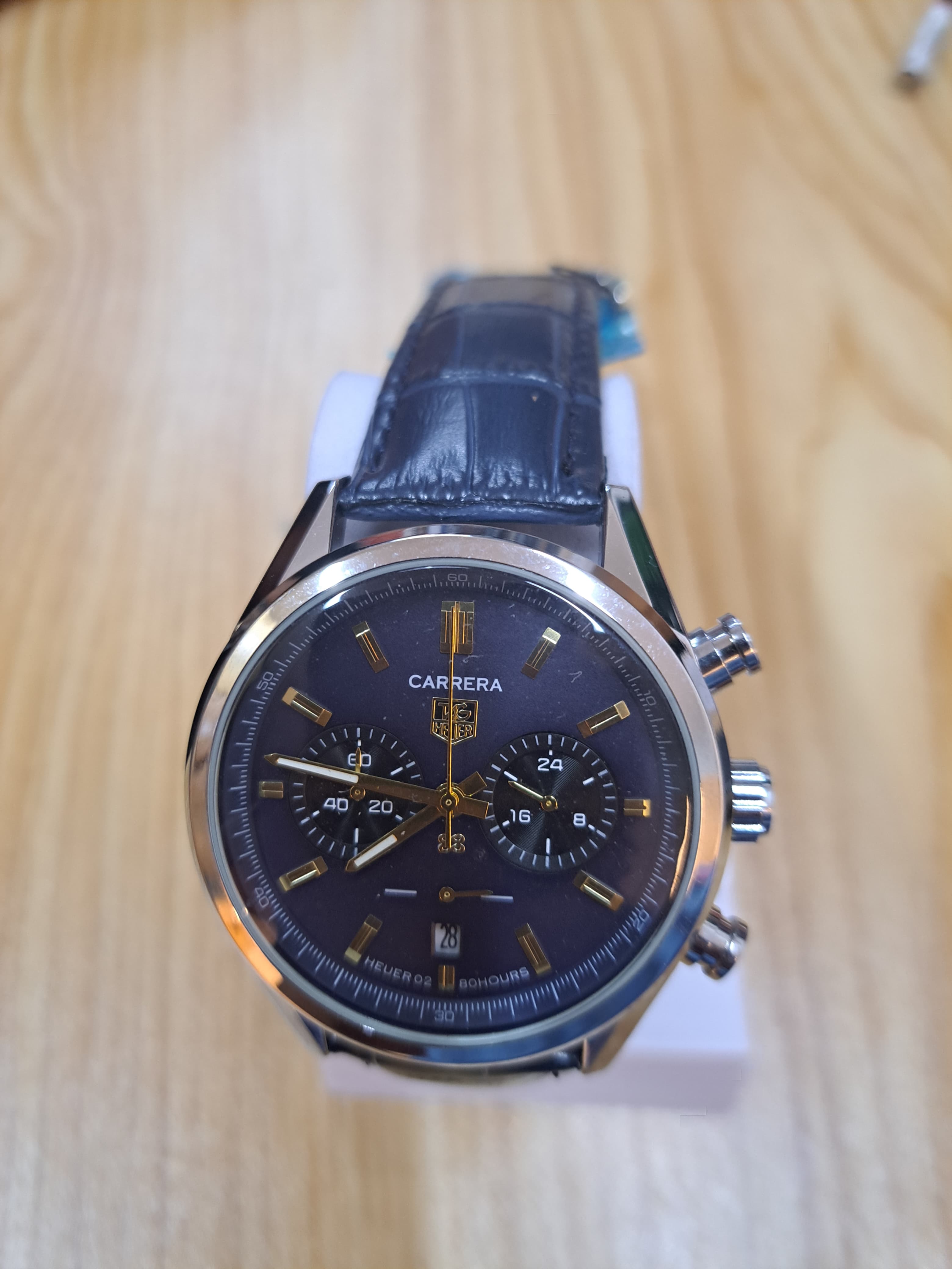 CS 102 Luxury Chronograph Black Dial Leather Strap Watch