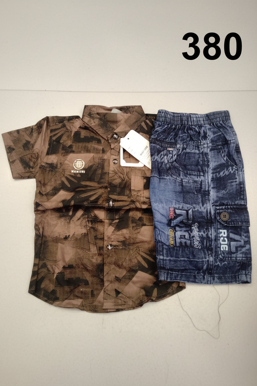 Boys Premium Printed Shirt & Denim Shorts Set 380