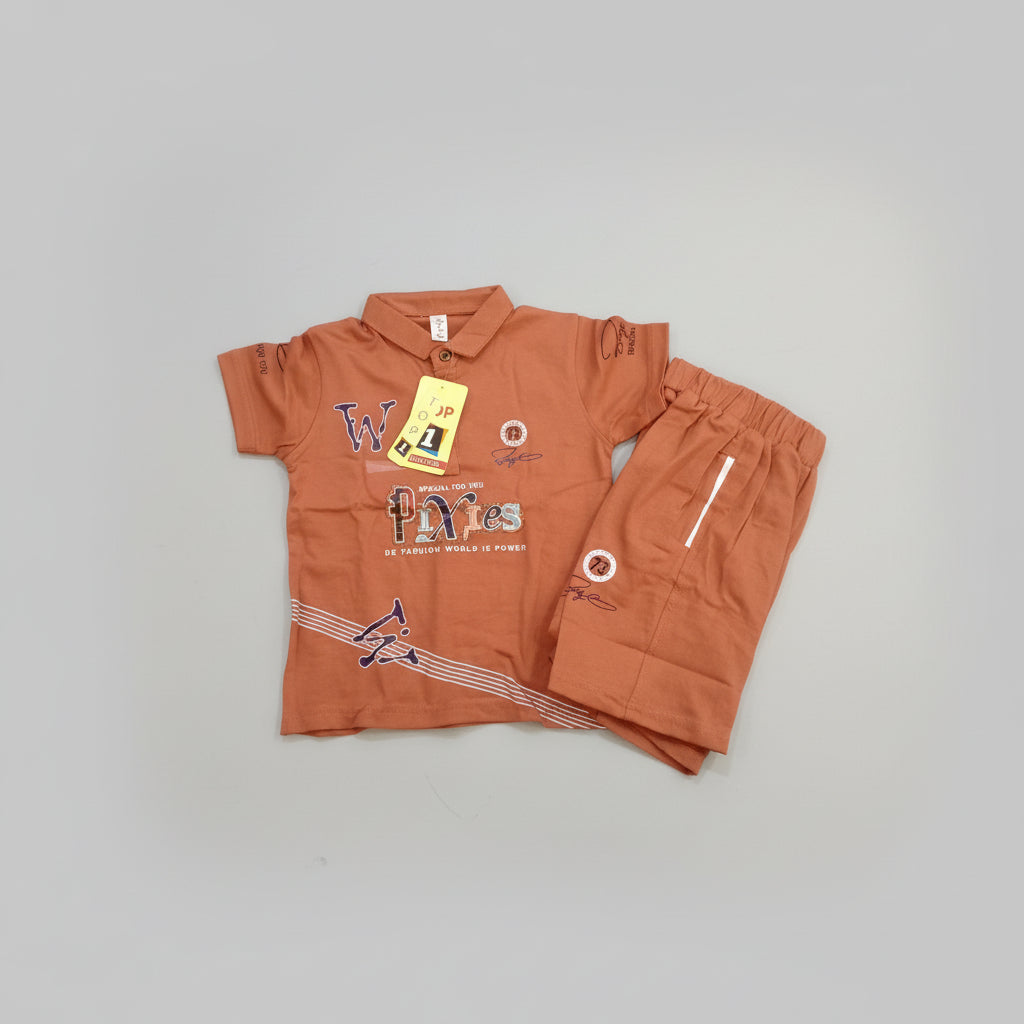 Kids Printed Polo T-Shirt & Shorts Co-Ord Set 334