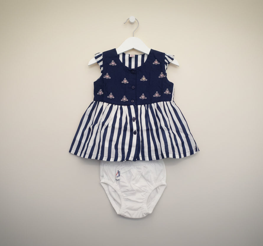 Baby Girl Striped Frock Dress with Diaper Cover Set