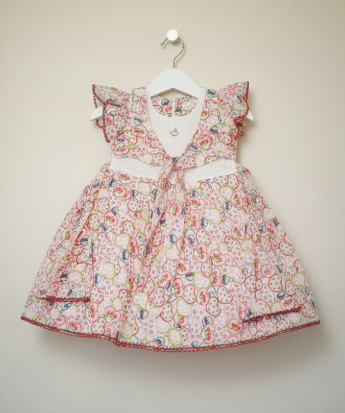 Girls Printed Cotton Dress Yoke & Waist Bow 0004