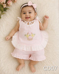 Premium Baby Girls Embroidered Cotton Top & Shorts Set-GD07