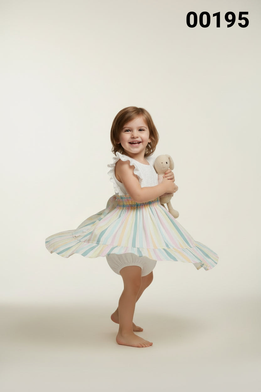 Girls Rainbow Stripe Dress with Inner Brief 195