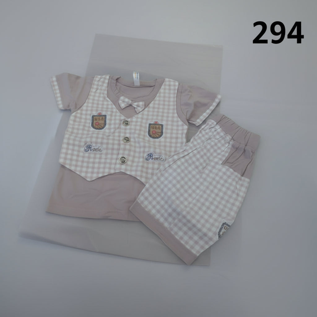 Baby Boys Smart Vest Style T-Shirt & Check Shorts Set 294